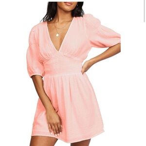 Billabong Spellbound Pink Puff Sleeve Mini Dress Size L